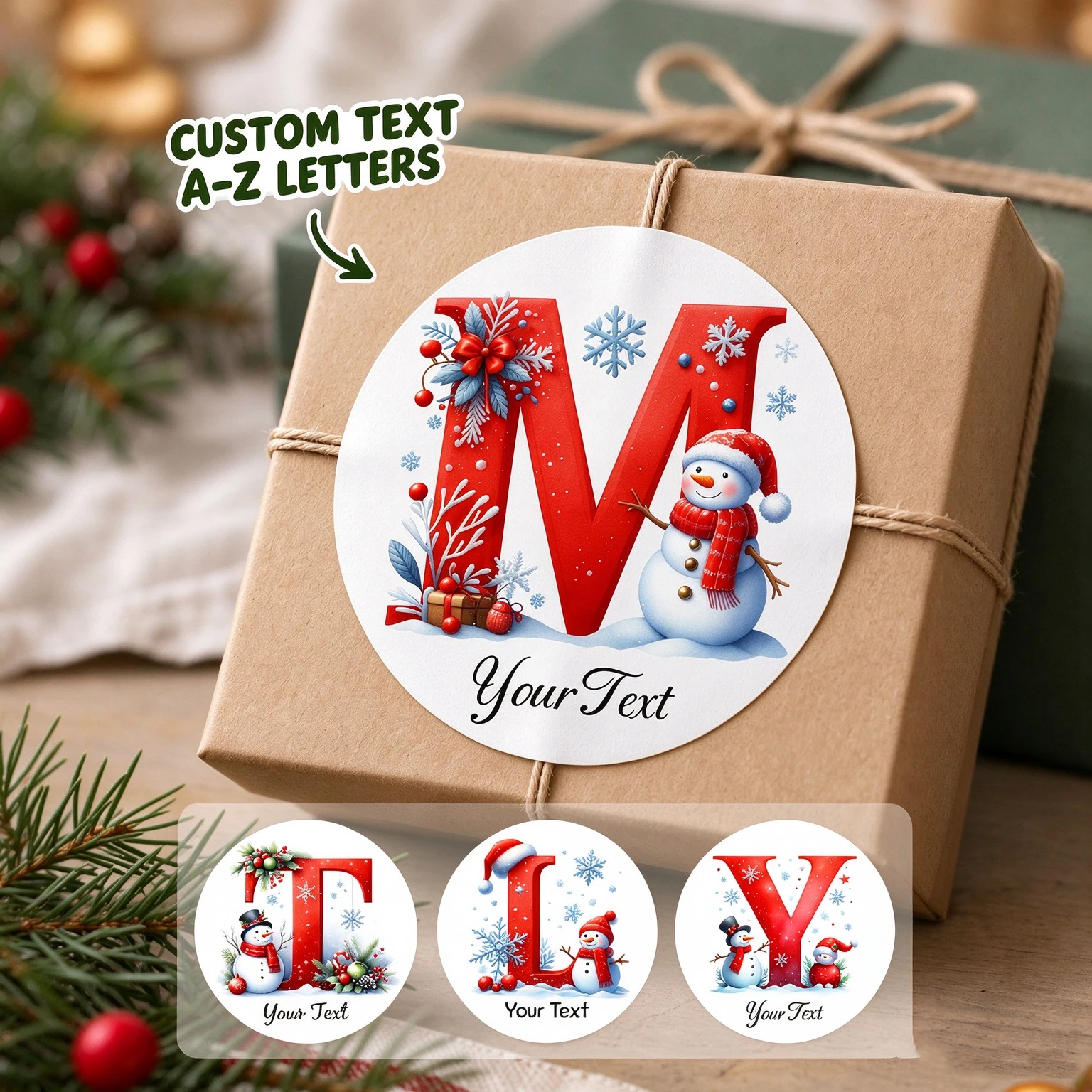 Custom Round Christmas Stickers Personalized Initial Text For Gift Wrapping Package Label Friend Party Favor Holiday Decor