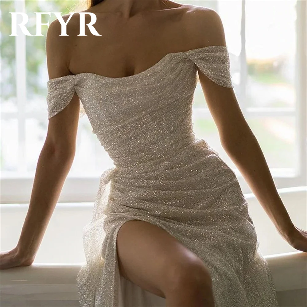 RFYR Off the Shoulder White Prom Dress Glitter Sequin Party Dresses Mermaid Celebrity Gowns Shinny  Party Dress вечерние платья