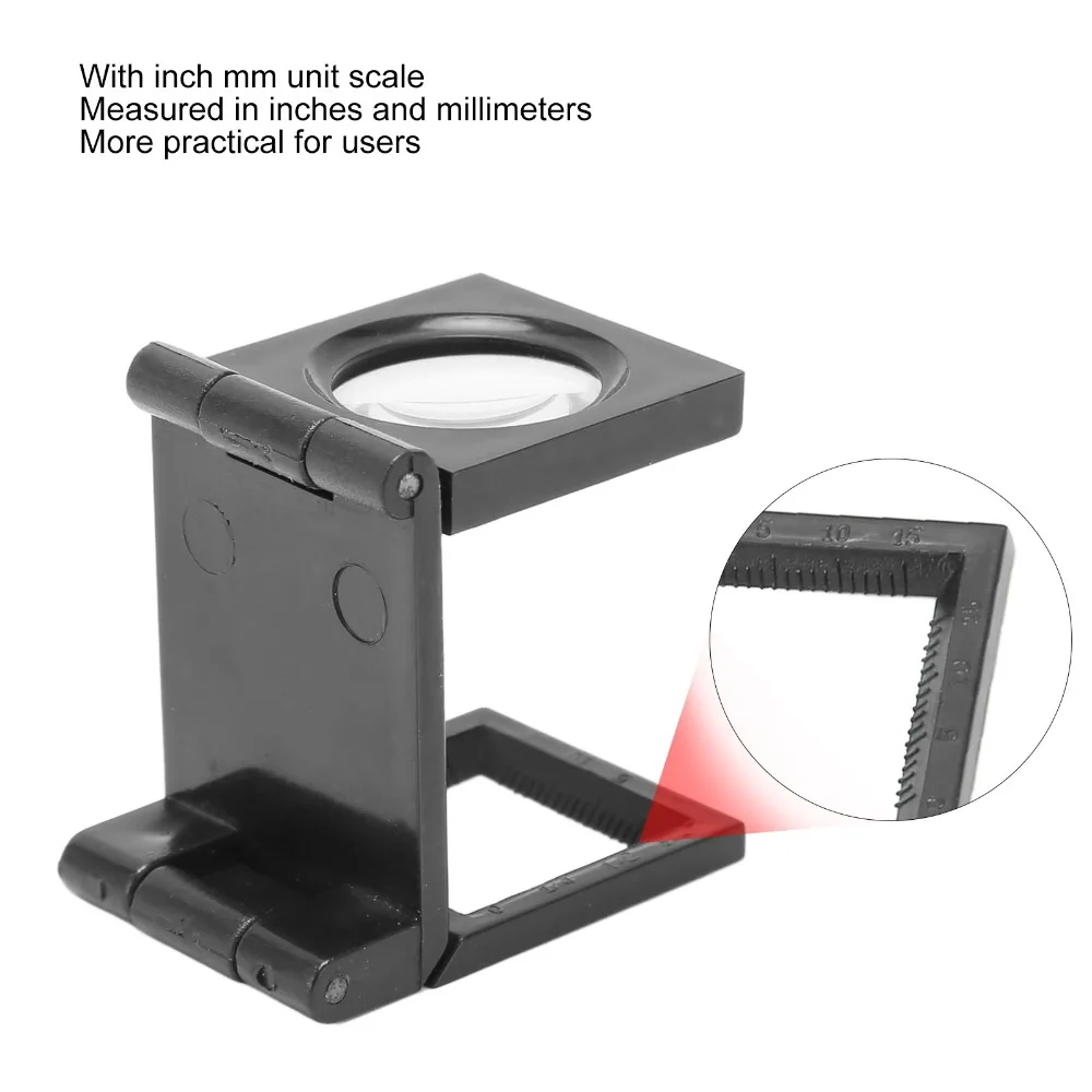 Three Fold Pocket Magnifier Mini Size 10X Magnification Optical Viewer Optical Lens Dual Scale Measuring Magnifier Sewing Work