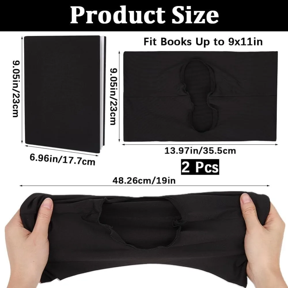 2Pcs Black Stretch Book Cover Stretchable Book Sleeve Covers 9 x 14in Notebook Wrap Sleeve Up to 9 x 11in Elastic Cloth Reusable