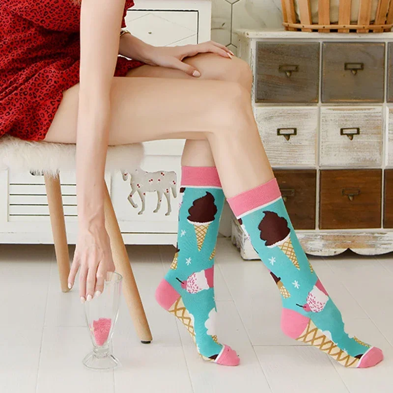 2024 female autumn and winter models straight socks ice cream biscuit food cartoon cotton long tube cotton socks straight socks