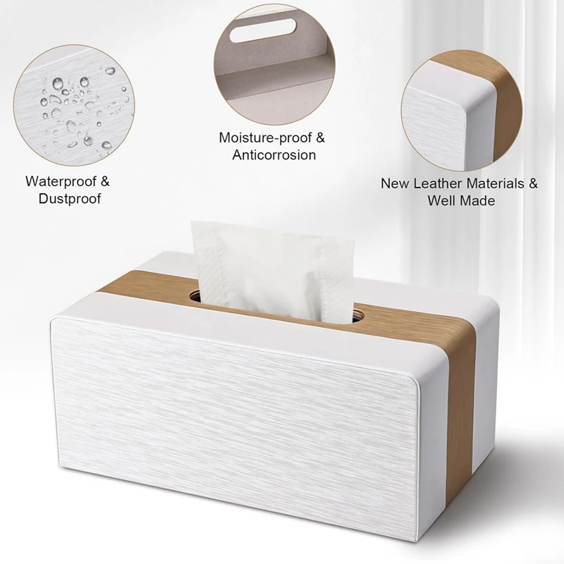 PU Leather Tissue Box Covers Rectangular Tissue Holder For Home/Office/Car Decoration White