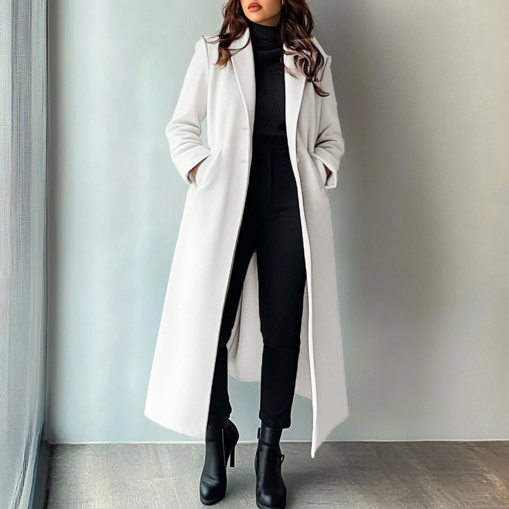 

Women's Coats Autumn Winter Simple Plain Single Breated Long Sleeve Lapel Loose Pocket Maxi Warm Coats Clothes