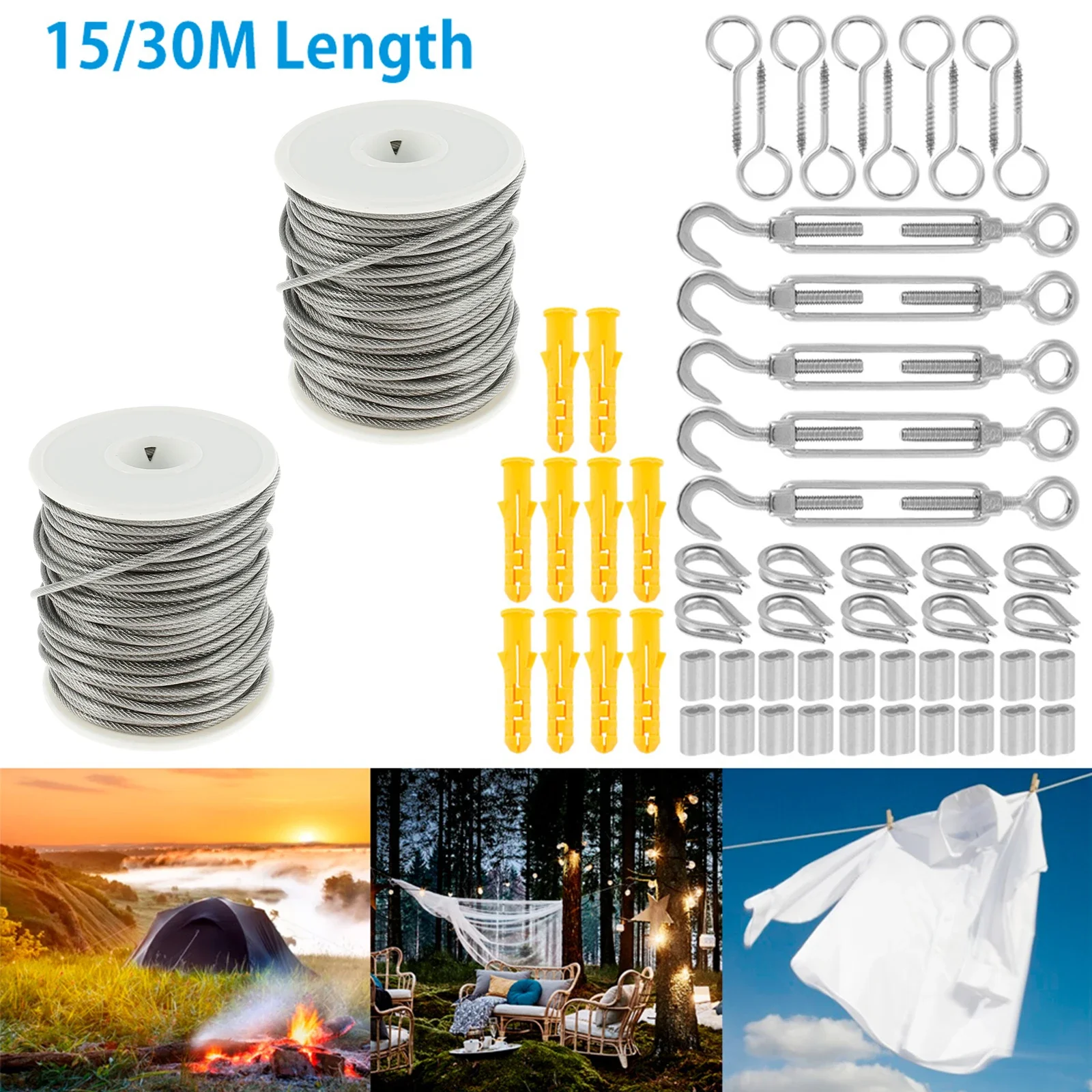 

2PCS/1PCS Heavy Duty Cable Rope Garden Wire Cable PVC Coated Stainless Steel Railing Wire Fence Roll Kits for Outdoor Tent Rope