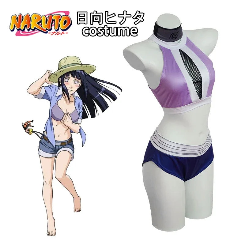 Anime Naruto kostiumy Cosplay Hyuga Hinata Sexy letnie stroje kąpielowe Bikini na plażę damska dziewczyna opaska rekwizyty do Cosplay impreza z