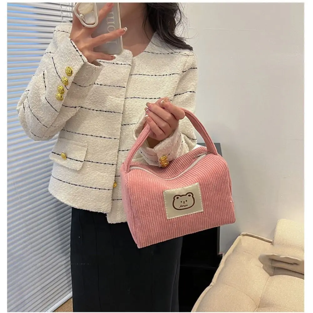 Durable Corduroy Handbag Soft Large Capacity Cosmetic Bag Makeup Bag Women