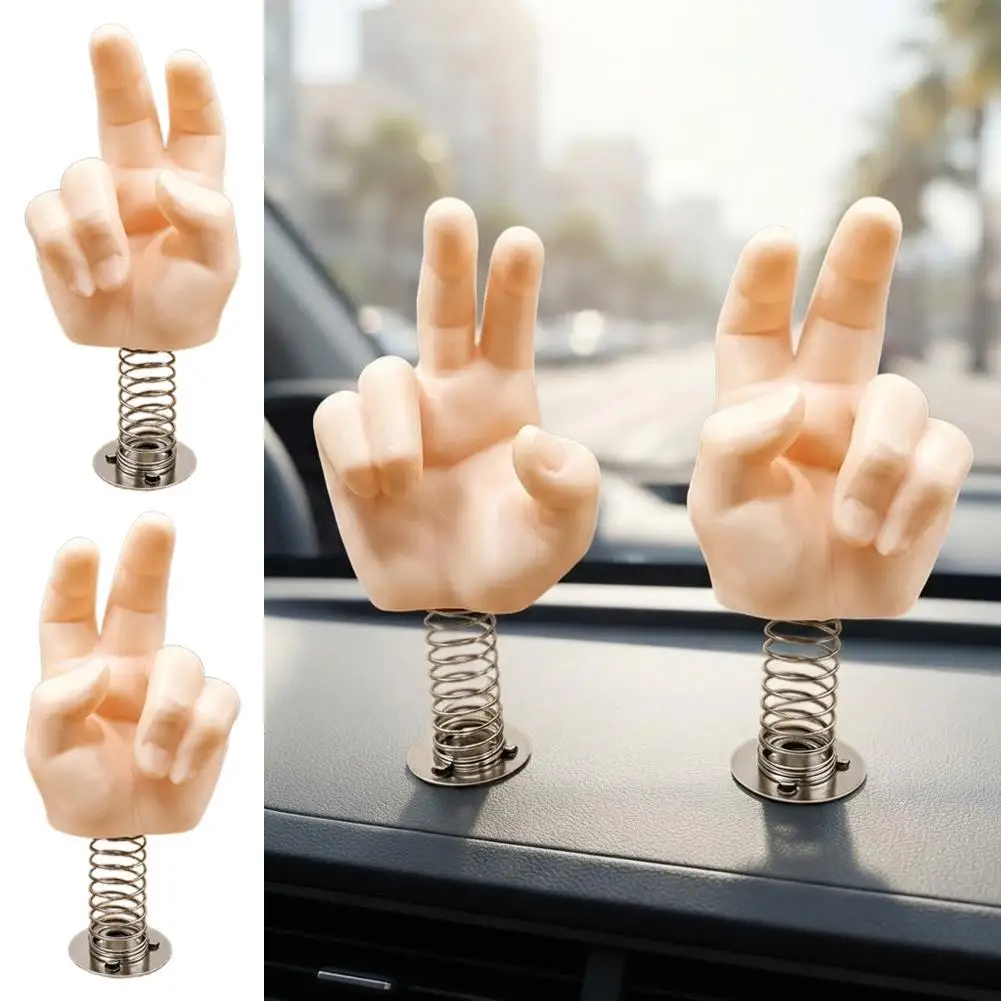 Funny Victory Hand Sign Car Dashboard Ornament Shaking Spring Gesture Figure Auto Interior Decoration Accessories