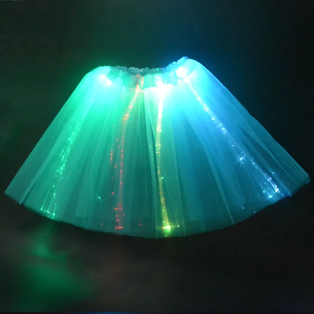 Women Girl LED Light Tulle Optical Fiber Tutu Skirt Fairy Costume Birthday Gift Glow Party Wedding Festival Halloween Christmas