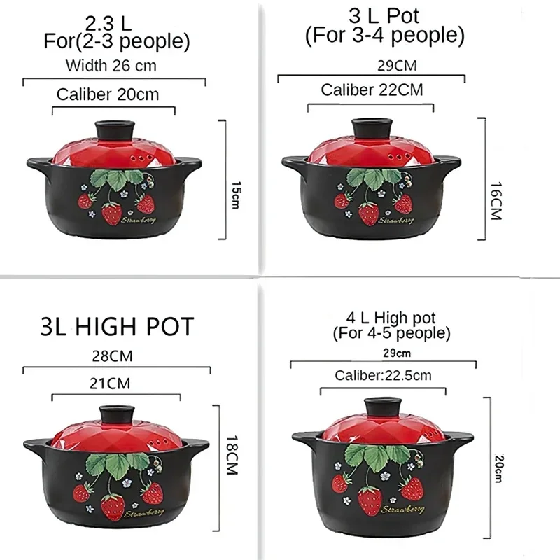 1Pcs Ceramic Casserole Cooking Soup Pot Red Strawberry Round Kitchenware  Saucepan Gas Stove Cookware Household Kitchen Supplies