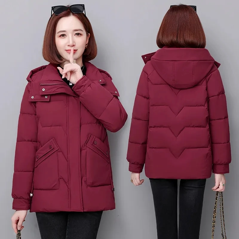 2023 Winter Jacket Women Parkas Hooded Thick Down Cotton Padded Parka New Korean Puffer Female Short Slim Warm Snow Wear Outwear