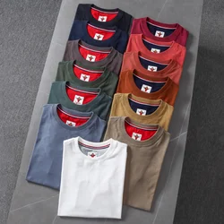 T200# 2024 Summer New American Retro Short Sleeve O-neck Solid Color T-shirt Men's Simple 100% Cotton Washed Casual Youth Tops