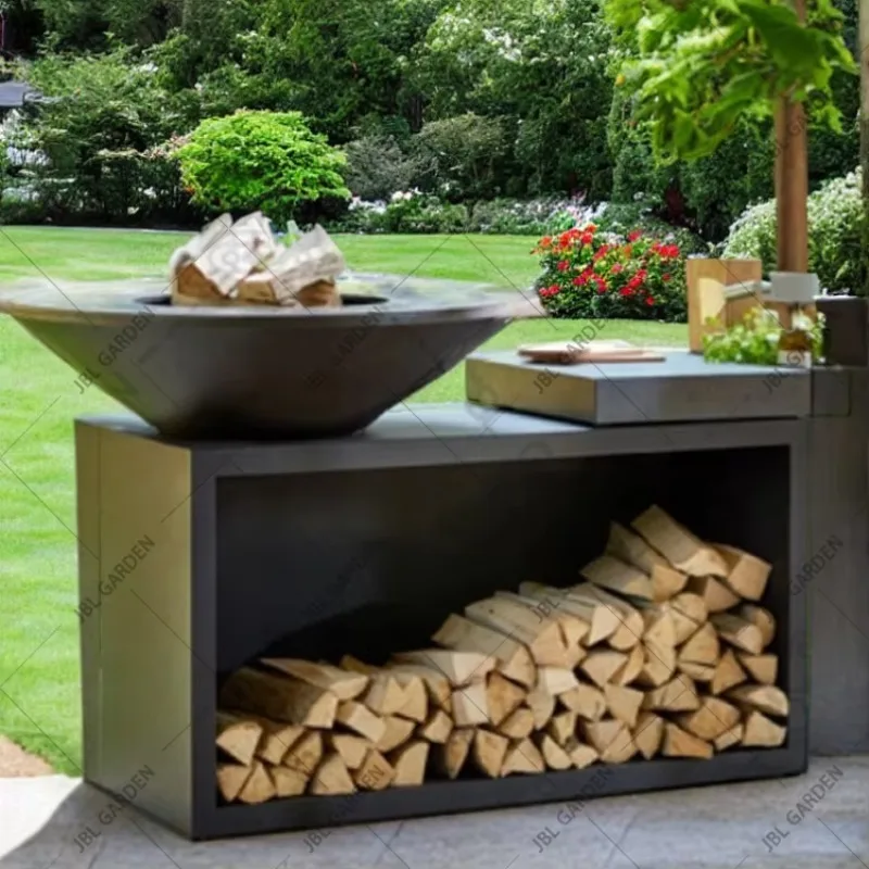 Airo Portable Modern Powder Coated Corten Steel BBQ Grill with Pit Table for Outdoor Use