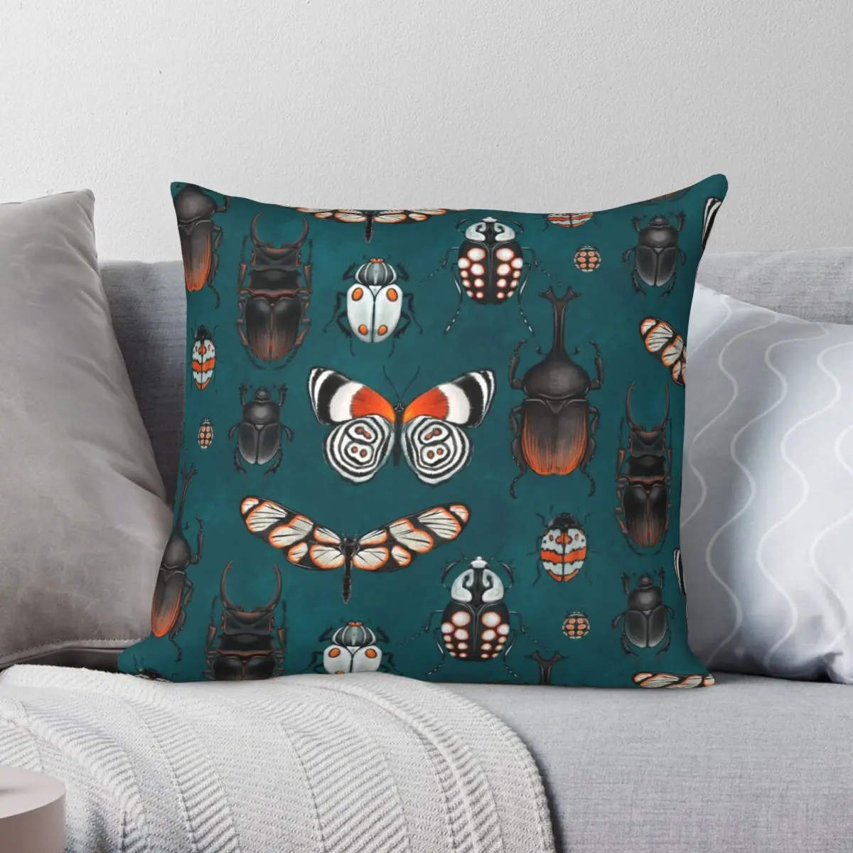 Bugs And Beetles Square Pillowcase Polyester Linen Velvet Printed Zip Decor Throw Pillow Case Sofa Cushion Cover