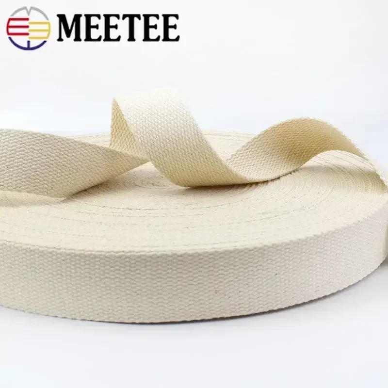 5Meters Meetee Cotton Webbing 20/25/30/38/50mm Natural Color Canvas Ribbon Bag Strap Belt DIY Sewing Clothes Tape Decor Craft