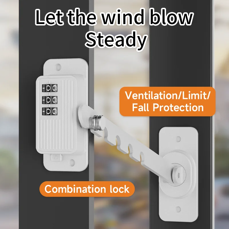 Combination Window Restrictor Lock Child Safety Fall Prevention Window Stay Lock, Adjustable Ventilation Limit Lock for Casement