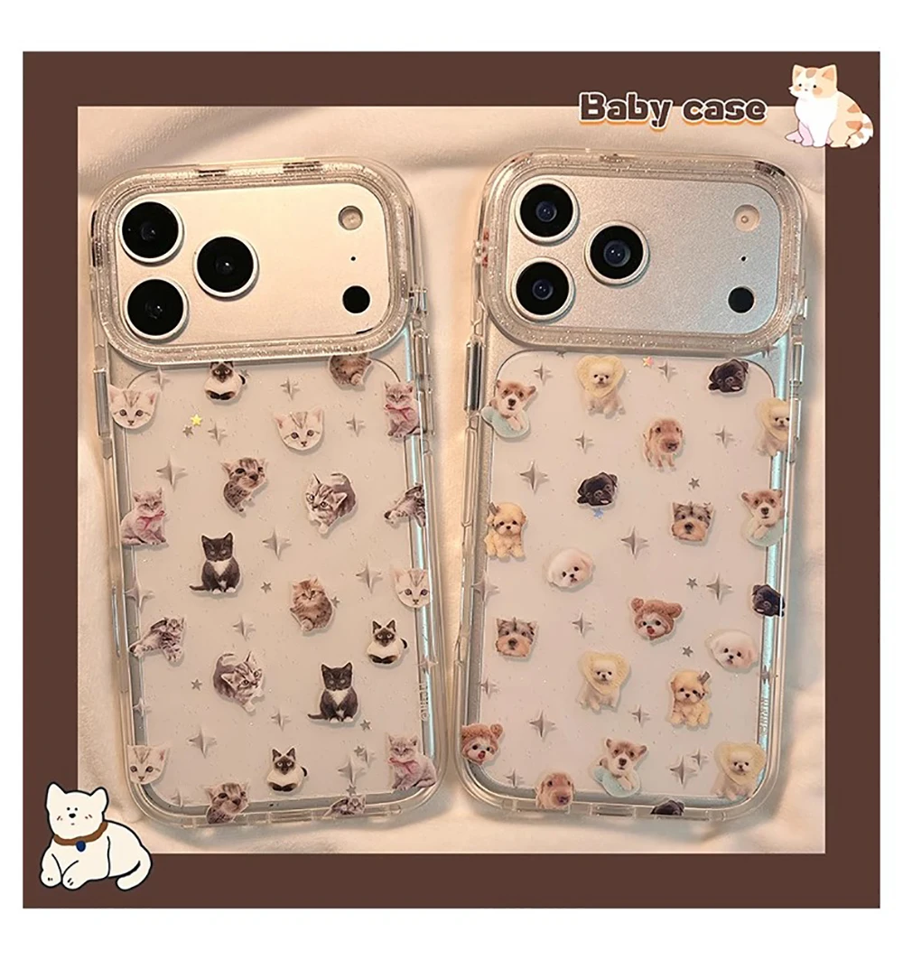Niedliche Welpen-Cartoon-Kätzchen-Glitzer-Sternen-Transparente Hülle für iPhone 16 17Pro 13 14 15 18 Promax Stoßfeste Schutzhülle – Detail 12