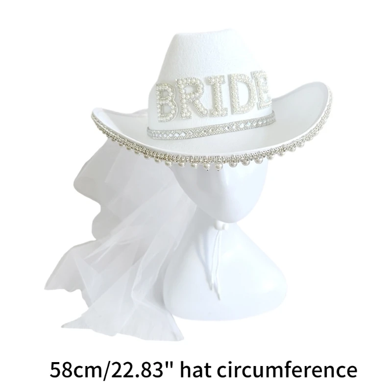 Bride Cowboy Hat With Veil Bachelorette Party Hat Bride Hat Bride Cowgirl Hat with Veil Bridal Party Hat Bride To Be hat