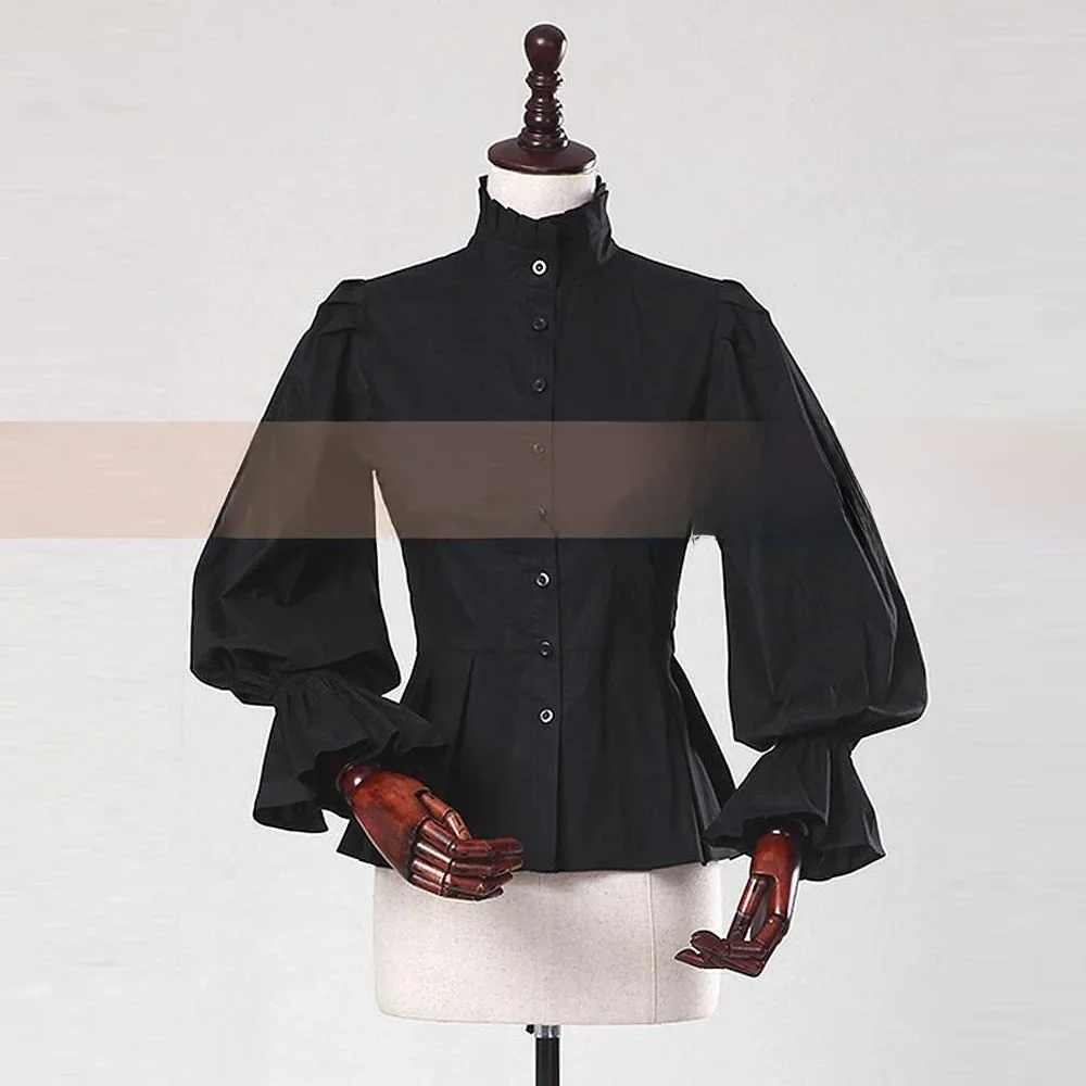 

Spring Summer Women's Office Lady Blouse Lantern Sve Vintage Sle Cleanfit Poly Fabric ort Sve Thin Blouse