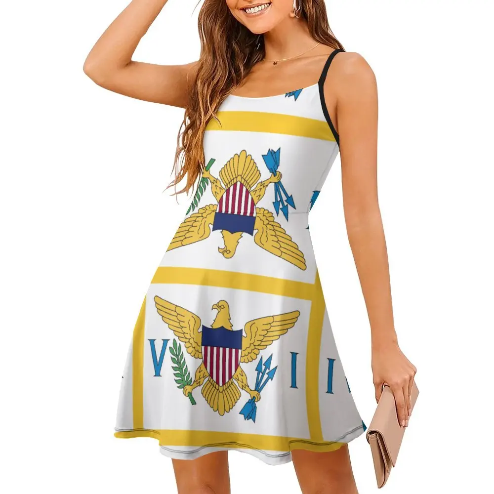 Women's Sling Strappy Dress, Estados Unidos, Ilhas Virgens Bandeira, Vestido Sexy Novidade Feminina, Clubes Gráficos