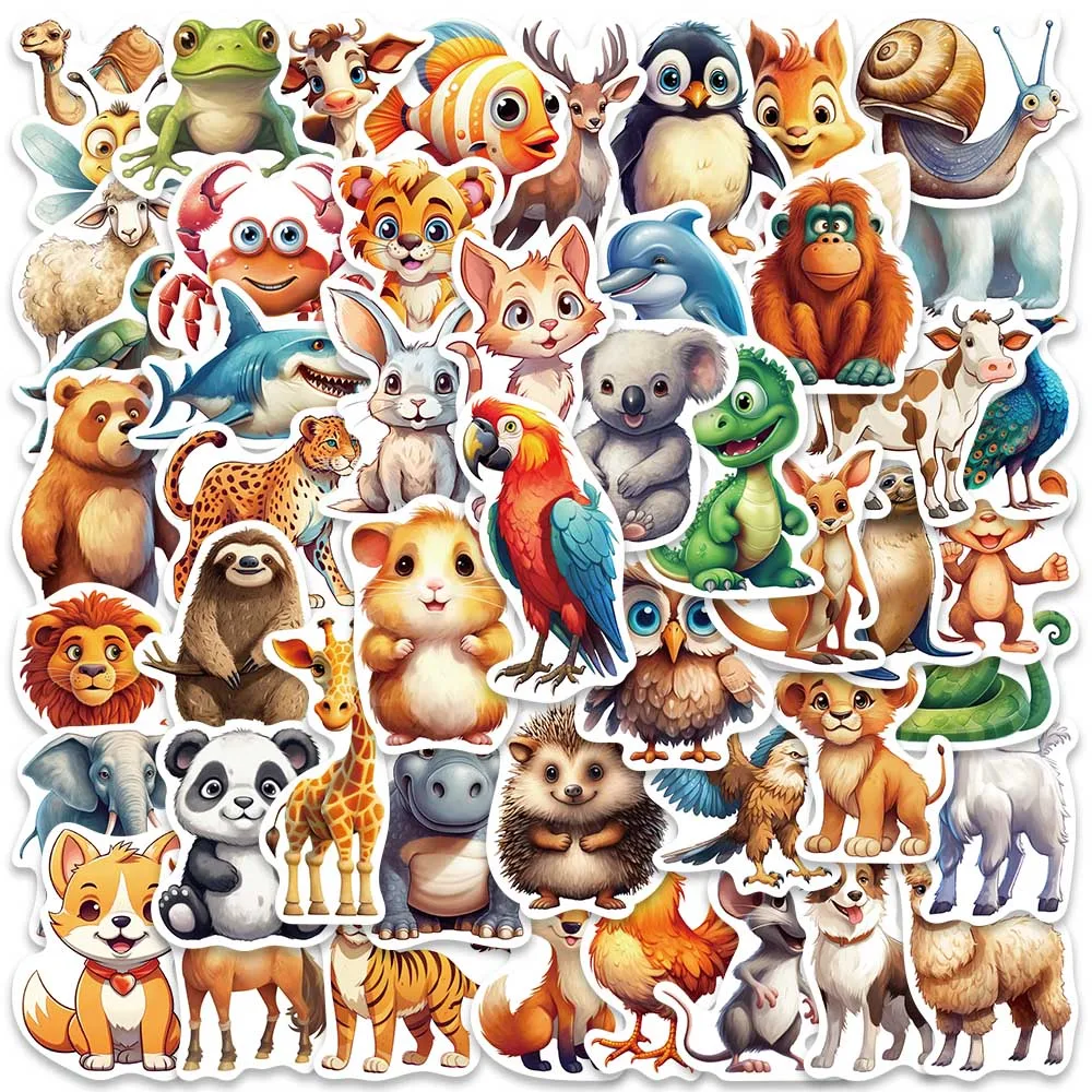 

50pcs Vinyl Laptop Decals Cute Funny Cartoon Animals Stickers For Luggage Gutiar Phone Skateboard Diary Waterproof Graffiti