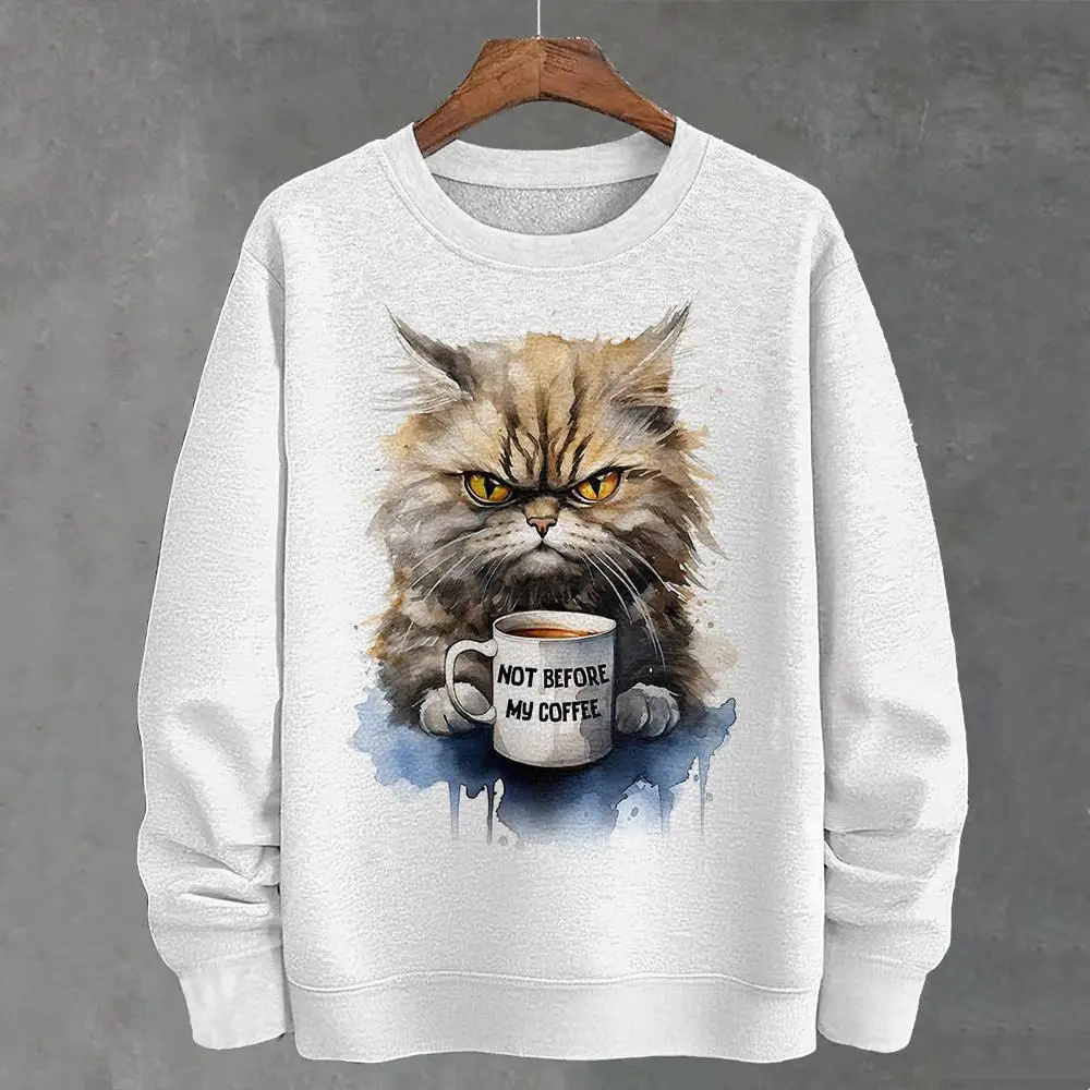 Sudadera divertida para hombre, camiseta de manga larga con estampado 3d de gato de dibujos animados abstractos, ropa para hombre, sudaderas de gran