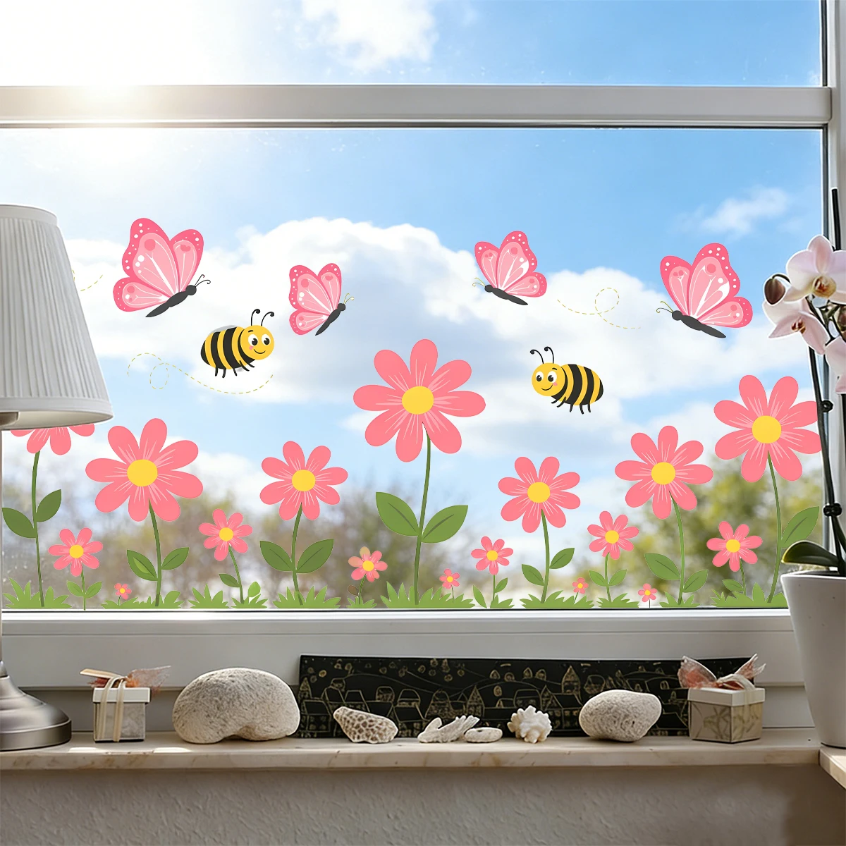 

Spring Flower Butterfly Bee Window Clings, Reusable Static Window Stickers, Easter Home Decor for Glass Door Kids Room