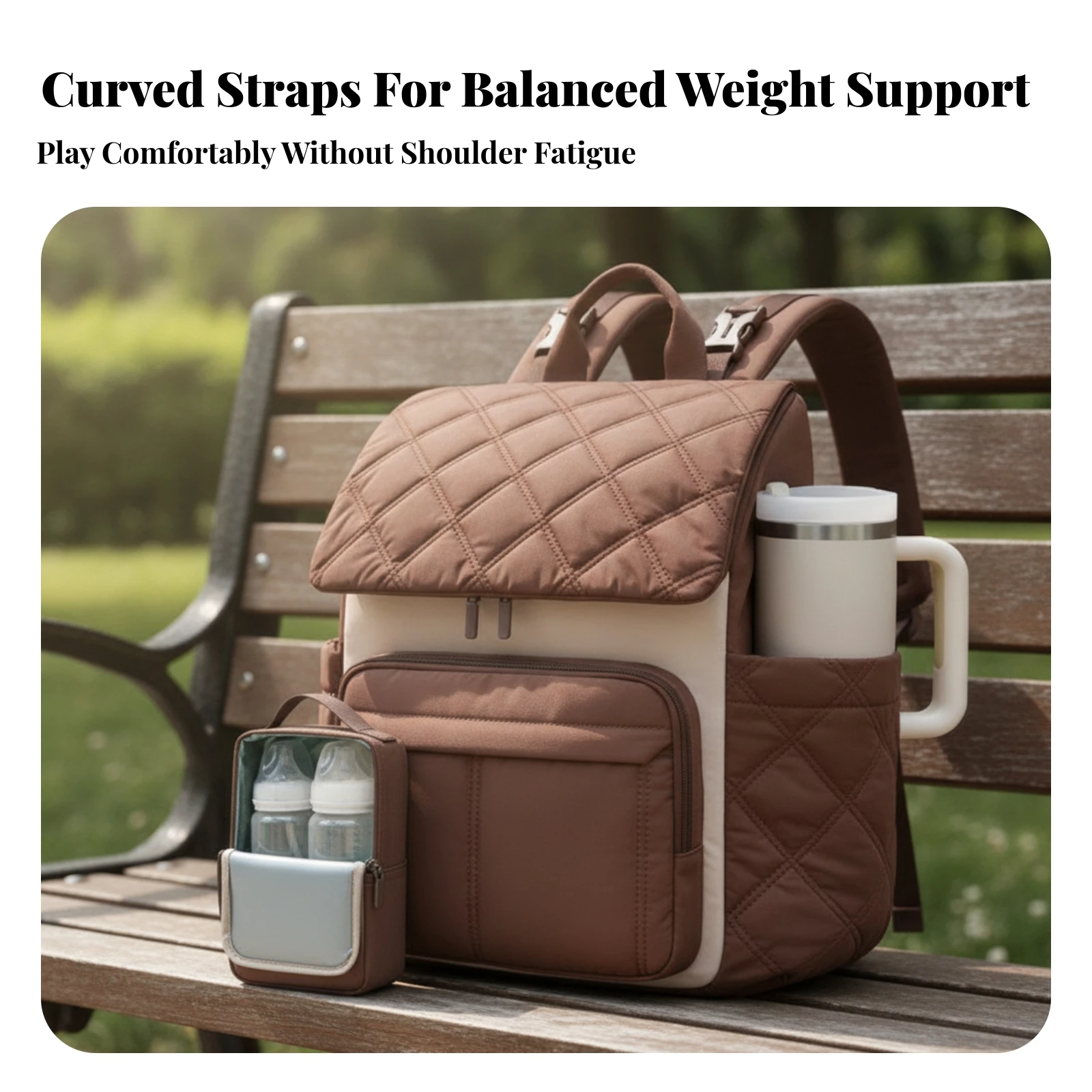 Diaper Backpack Quilted Nappy Backpack Diaper Bag with Shoulder Straps Water-Resistant Lightweight for Moms, Daily Use, Travel