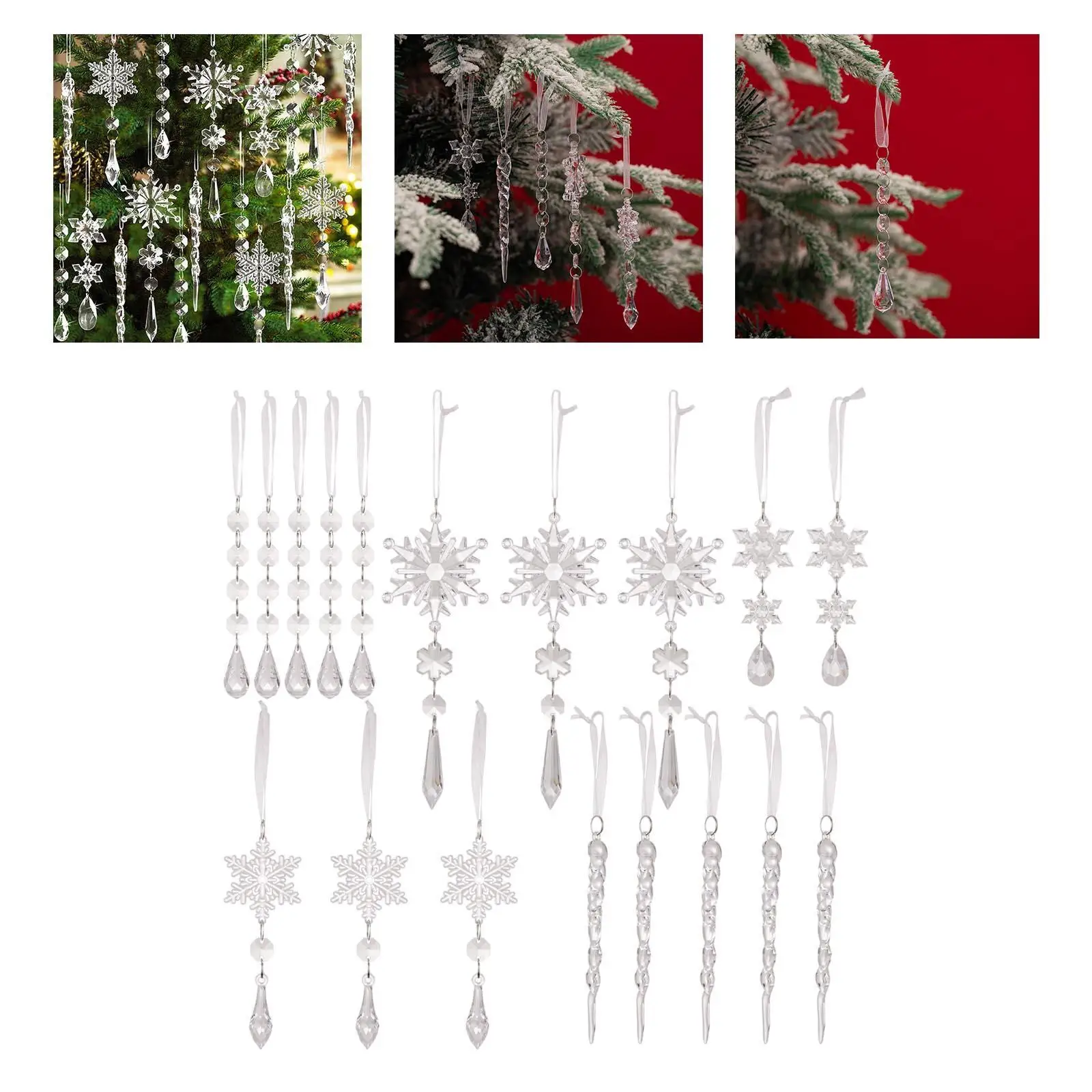 18 Pc Glitter Clear Snowflakes Decorative Pendant Birthday Snowflakes Christmas Tree Decorations Hanging Acrylic Icicle Drop