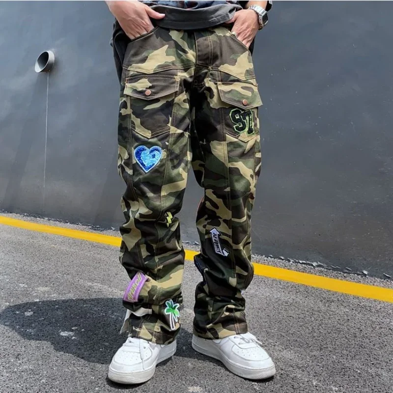 

GELITAYIN Multi-Pocket Washed Cargo Pants Y2k Retro High Street Fashion High Waist Casual Pants Couple Harajuku Simple Mopping P