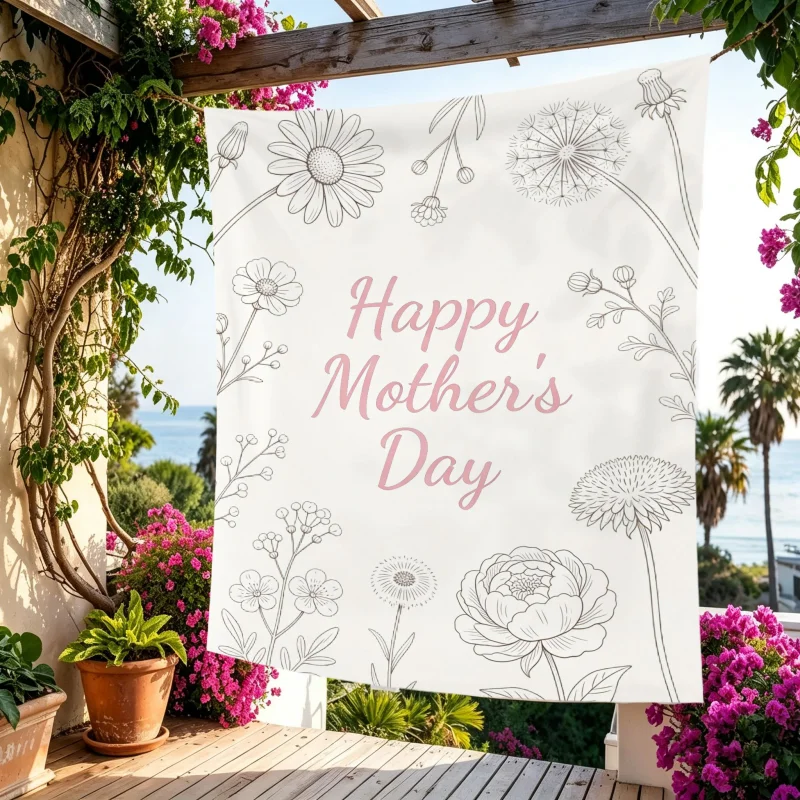 2026 Mother's Day Carnation Lily Poppy Tapestry, Watercolor Butterfly Polyester Wall Hanging, Gratitude Gift for Mom