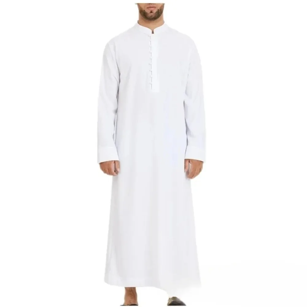 

Men's Loose Muslim Thobe - Traditional Saudi Round Collar Robe for Arab Middle Eastern Wear