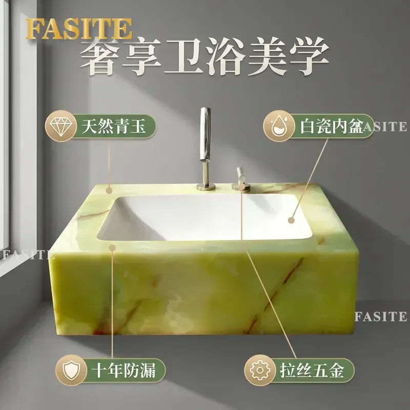 For Natural Retro Sapphire Integrated Basin Wall Mounted Washbasin Natural Marble Square Art Basin Ten Years Leak Proof
