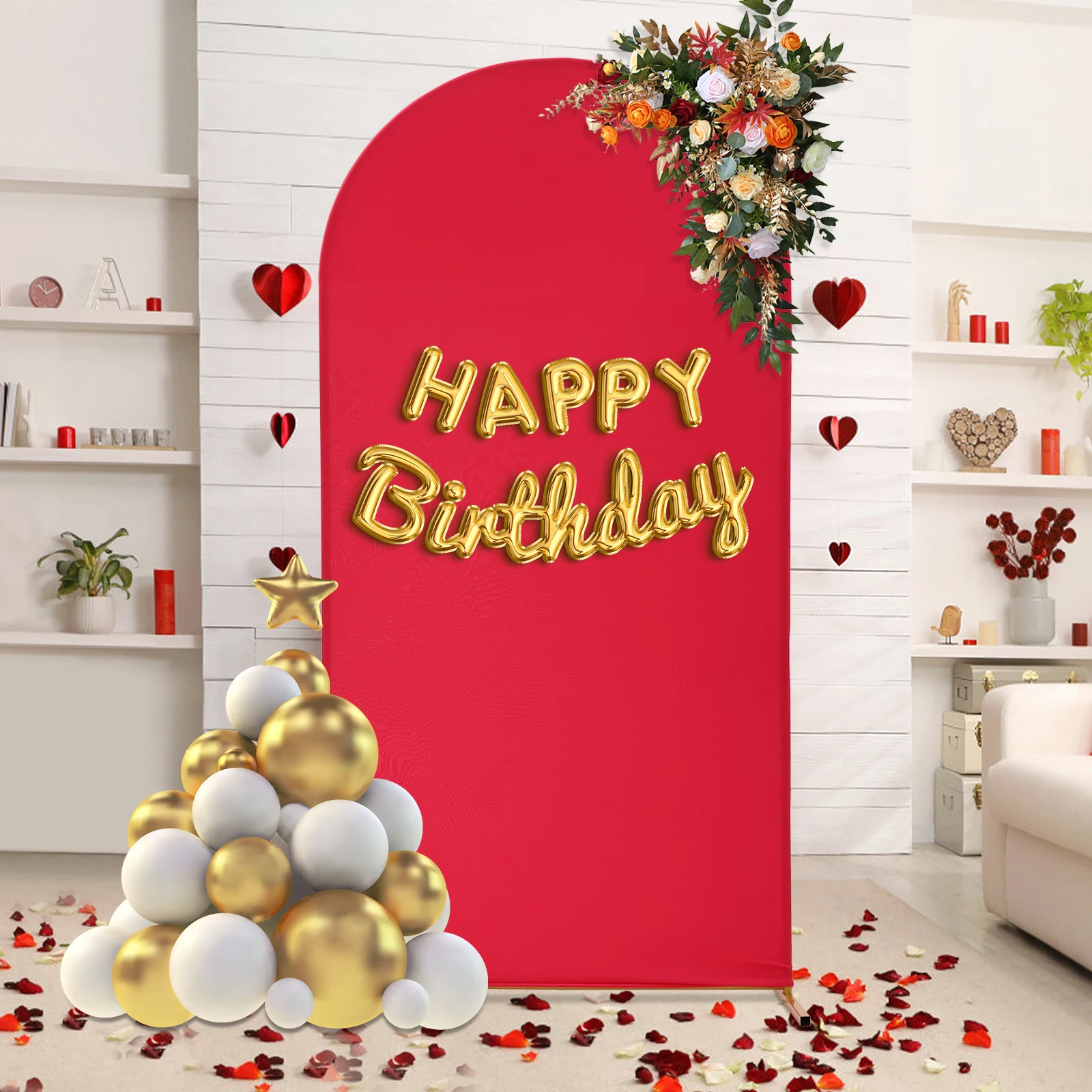 

2m Wedding Arch Frame Kit | 100x200cm Elastic Rose Red Cover, Balloon Backdrop Stand