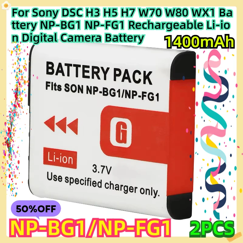 

For Sony DSC H3 H5 H7 W70 W80 WX1 Battery NP-BG1 NP-FG1 Rechargeable Li-ion Digital Camera Battery 1400mAh 2pcs