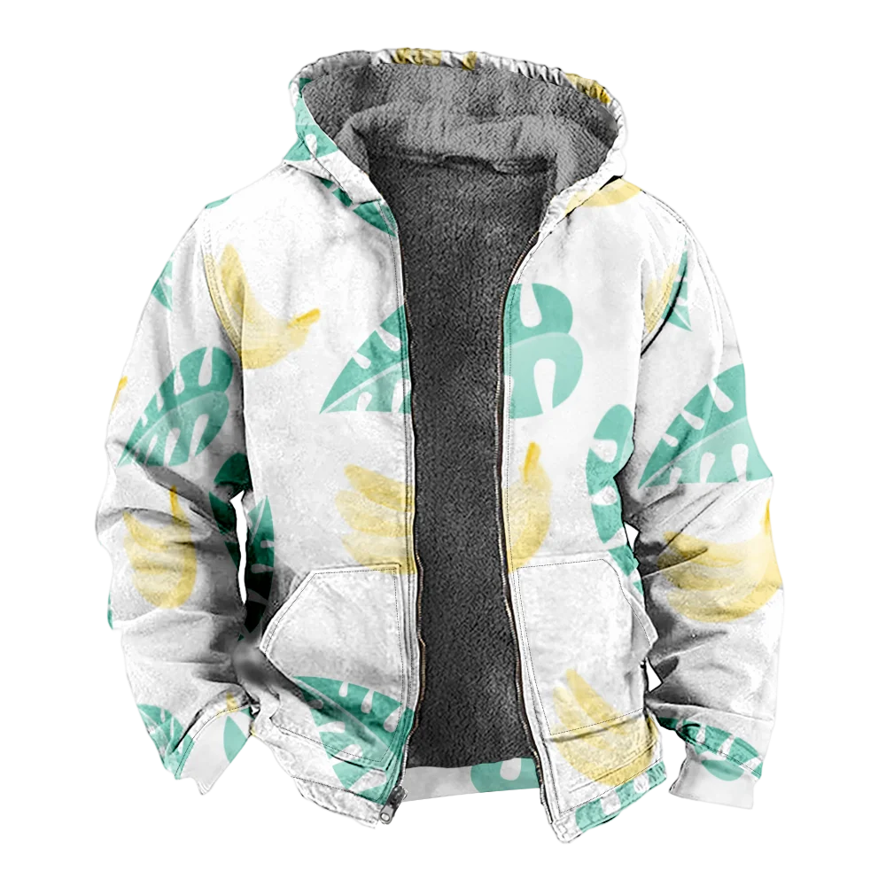 Men's Winter Jackets Coats,Green leaves Pattern Cotton Clothes Overcoat Hooded Gothic CASUAL