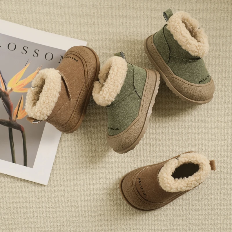 

2025 зимняя новая детская повседневная кожаная обувь для девочек, модные нескользящие универсальные детские хлопковые ботинки на мягкой подошве в корейском стиле