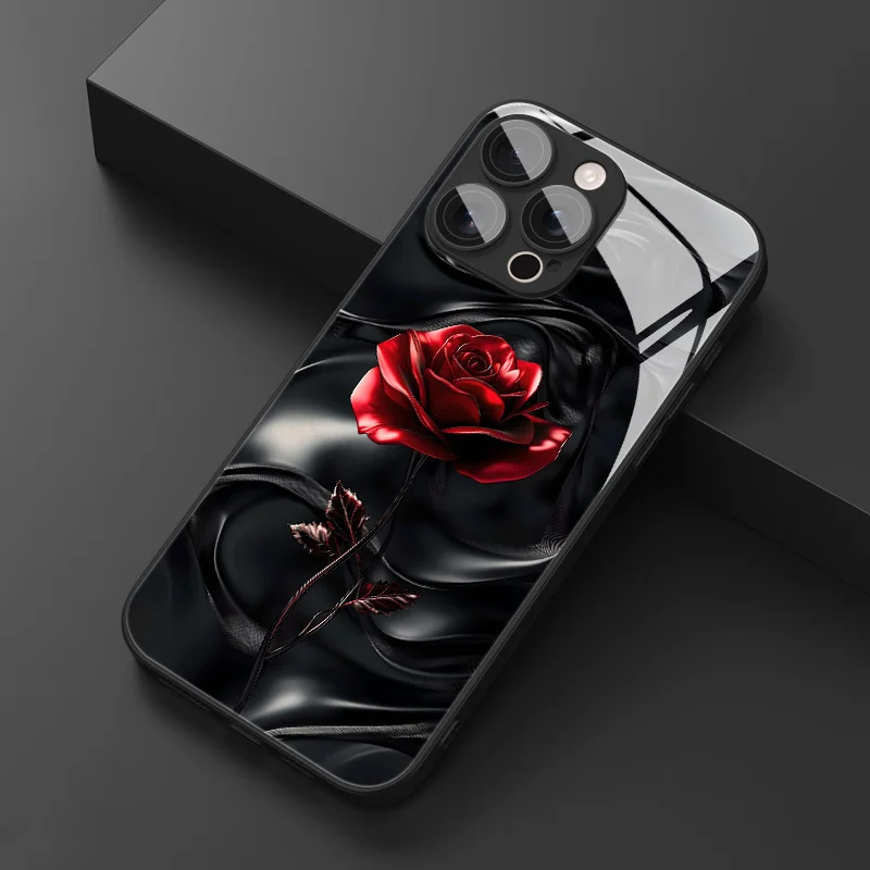 

Luxury Abstract Texture Beautiful Red Rose Pattern Phone Case with Lens Protection for Iphone 17/16Pro/15/14/13Promax, 12/11