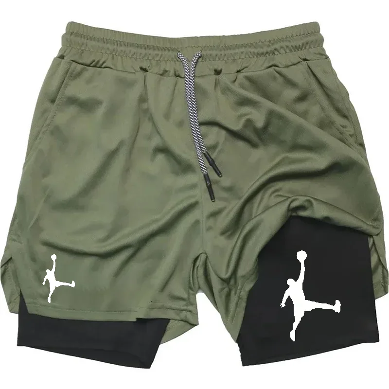 2025 Sneldrogende en ademende gymtrainingsshorts voor heren, modieuze twee-in-één joggingshorts, zomerse casual sportshorts