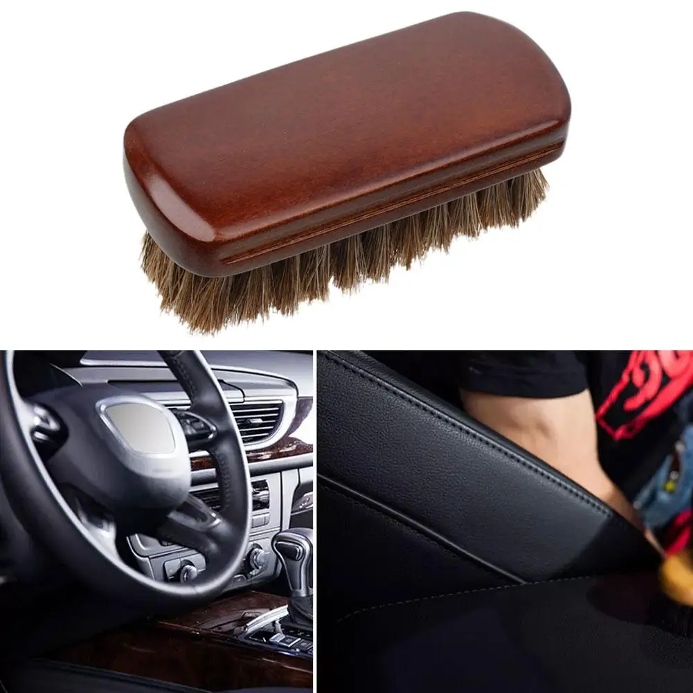 Genuine Horsehair Wooden Brush Car Detailing Polishing Buffing Brush Seat Handle Dashboard Roof Cleaning Premium Car Wash Brush