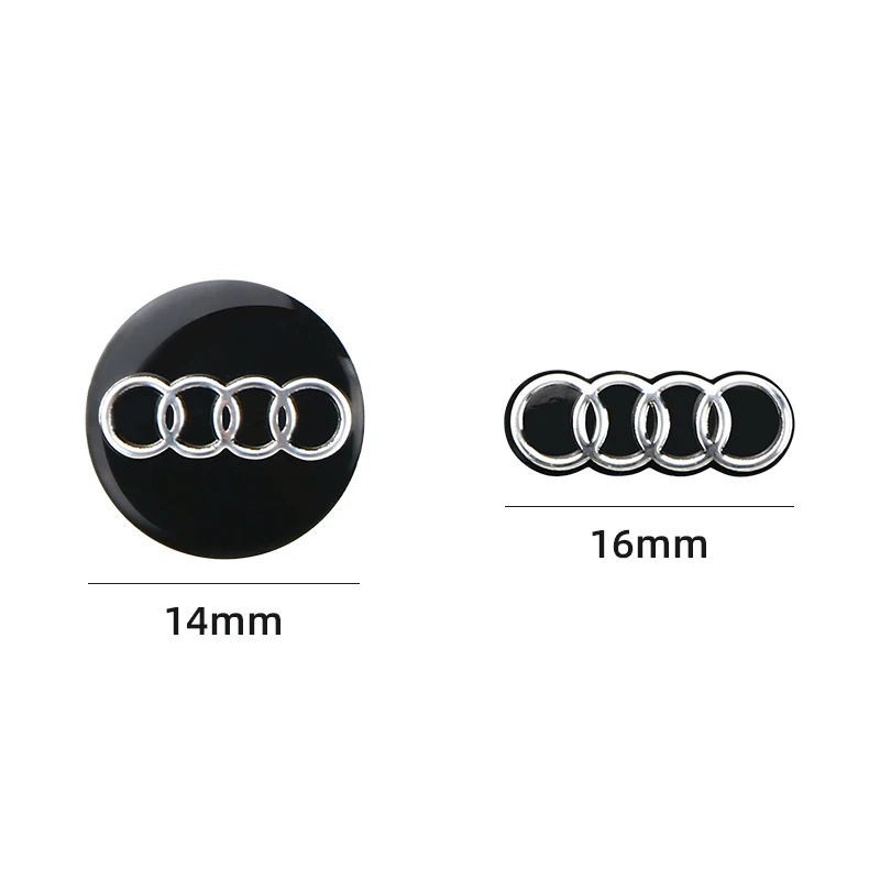 16mm 14mm For Audi Q5 Q3 Q7 R8 A3 A4L A5 A6L A8 A1 TT 8L A4 A5 A6 Car Key Shell Remote Case Cover Aluminum Emblem Symbol Sticker