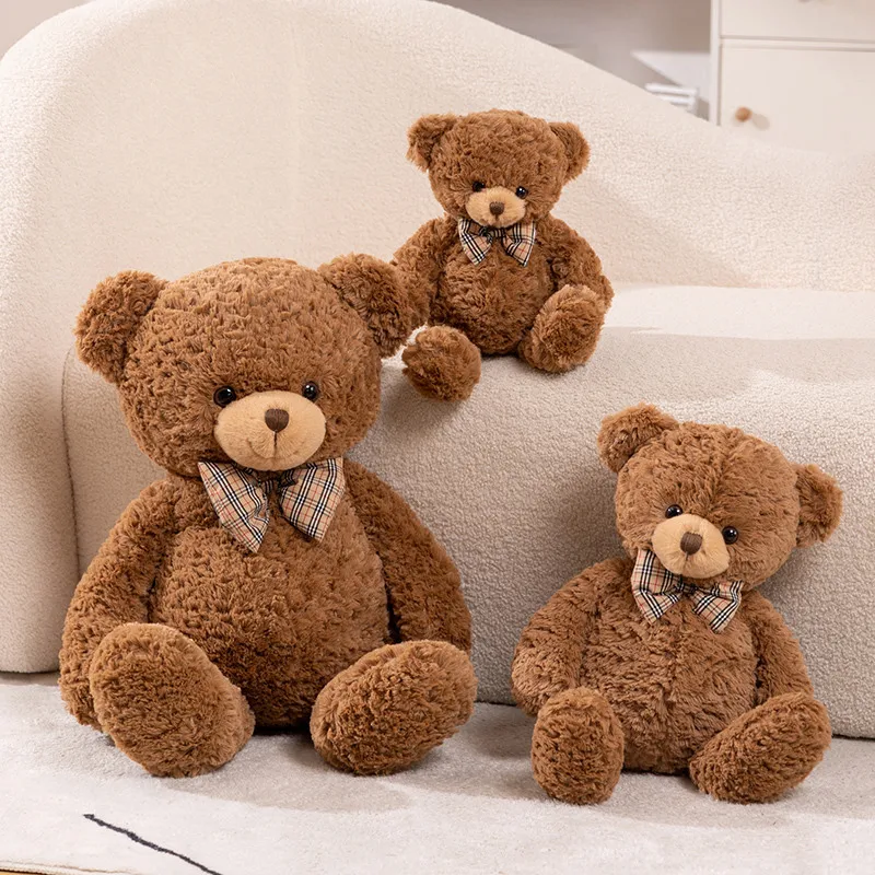 Kawaii Bow Tie Bear Doll Plush Toy Hug Bear Doll Birthday Gift Pillow Brown Bear Home Living Room Bedroom