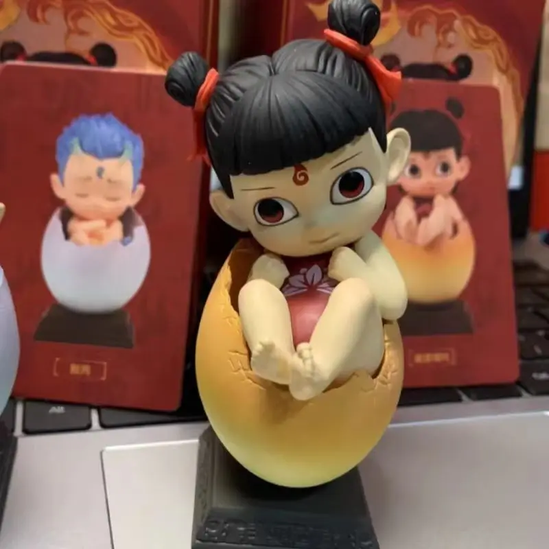 Genuine Nezha Anime Figure Demon Child Down The World Egg Pet Modle Doll Table Mysterious Box Decoration Surprise Gift Boy Gifts