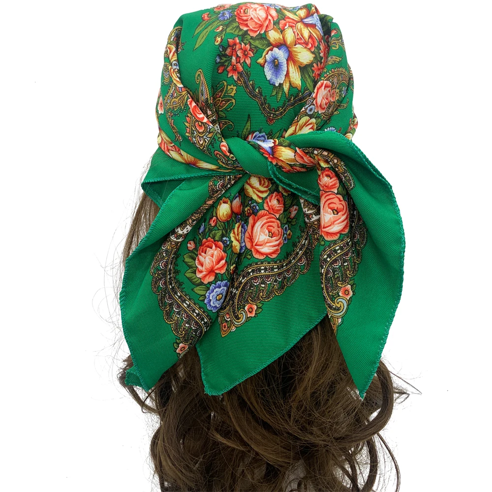 70*70cm Russian Square Scarf Women Luxury Floral Print Bandana Headband Scraves Babushka Head Wraps