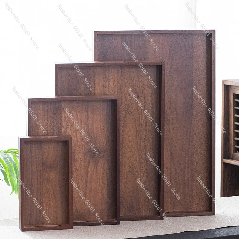 Walnut Color Wooden Rectangular Serving Tray Home Tea Tray Cup Holder Plate Fruit Snack Dessert Display Board Printed Bamboo