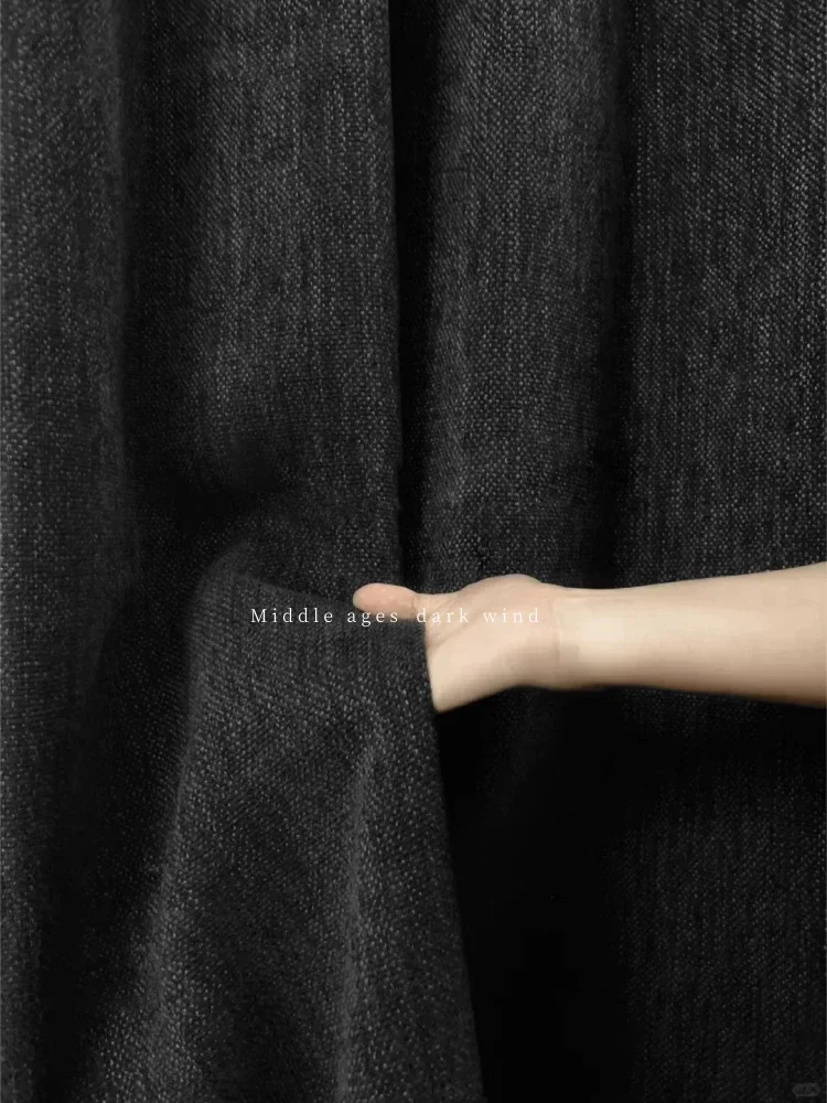 

Black Full Shading Imitation Cotton Linen Chenille Thickened Sound Insulation Curtains for Living Room Bedroom French Window 1PC