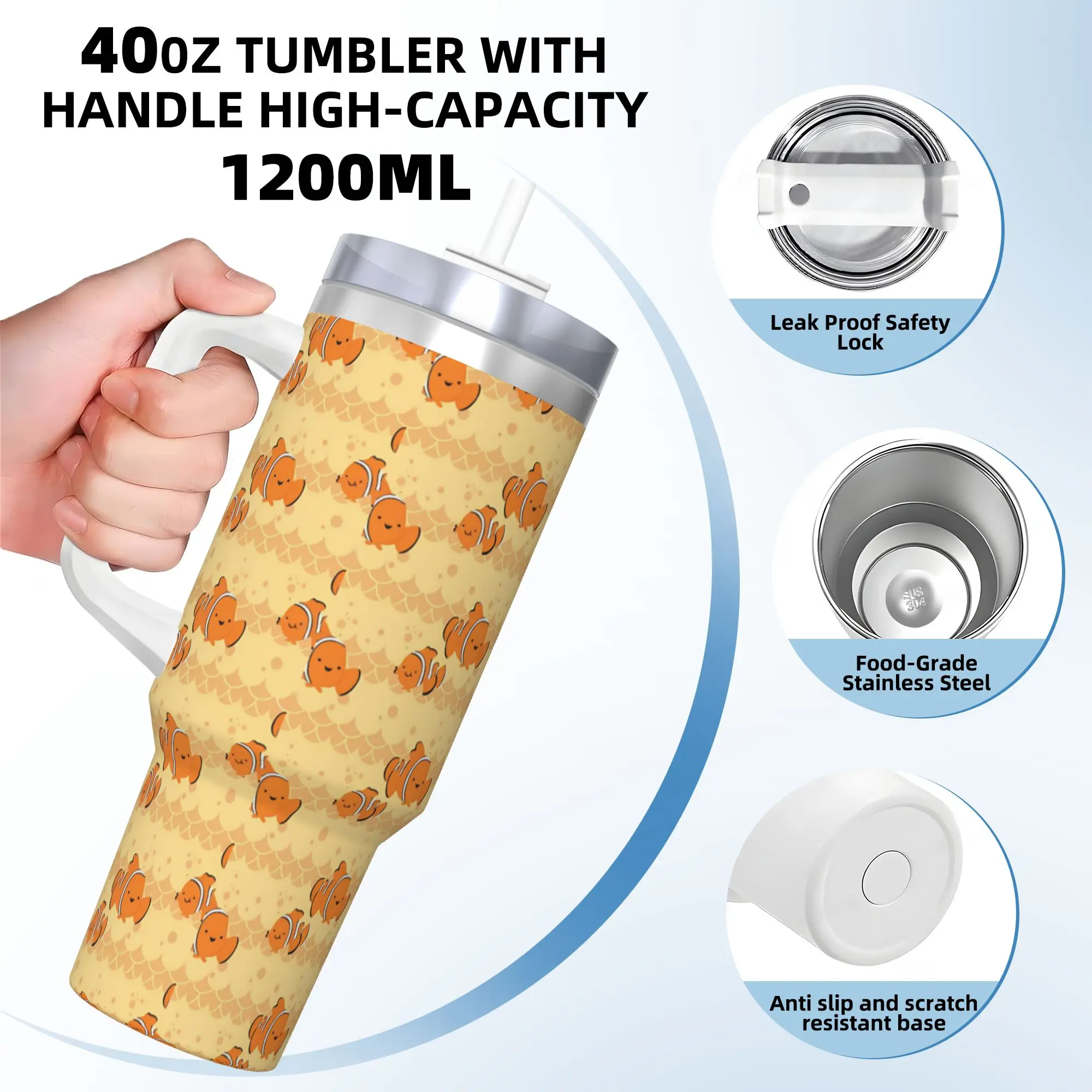 Custom Kawaii Finding Nemos Stainless Steel Tumbler  Travelist Coffee Mug With Straws and Lid Large Car Mugs Drinks Water Bottle