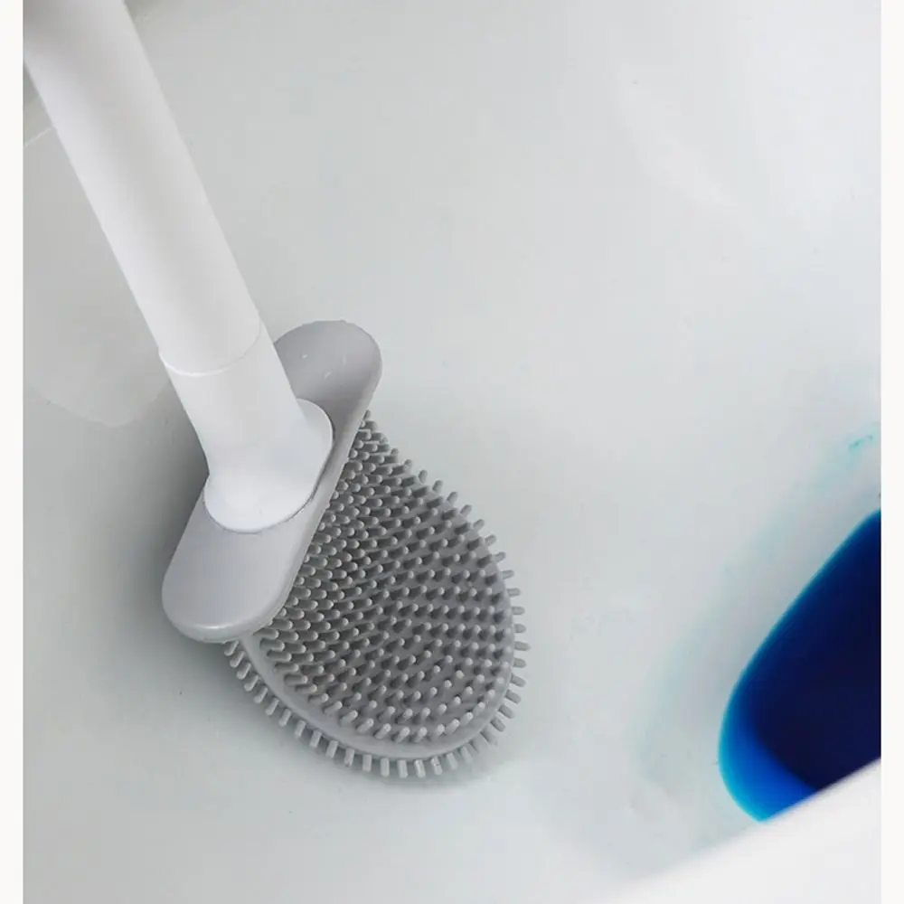 

Wall Mounted Toilet Cleaner Brush Set Flexible Head Long Handle Bathroom Brush No-drill Quick Drying Silicone Cleaning Brush