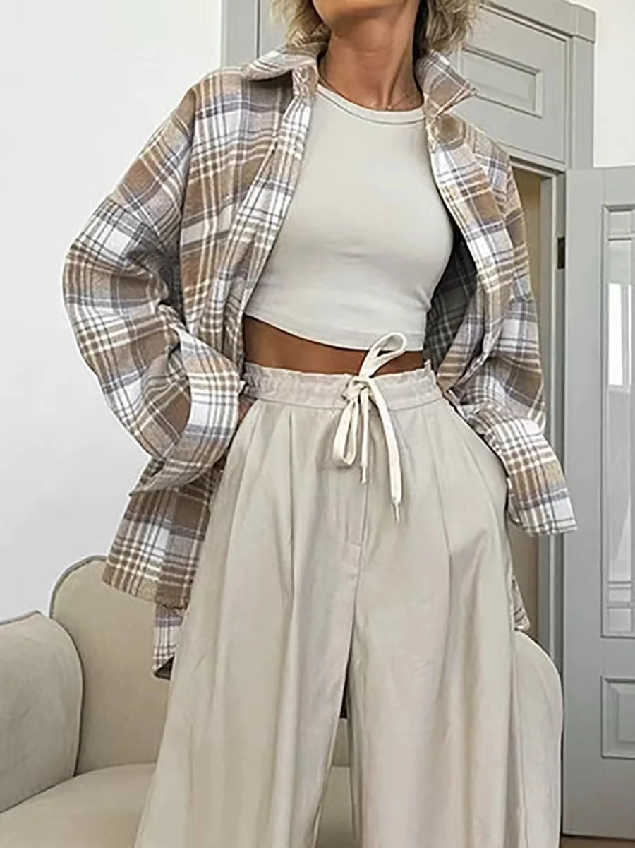 Faionable خمر منقوشة irt طويلة Sve طوق فضفاض المرأة Busin عادية irt منتصف طول تصميم ألف خط #2