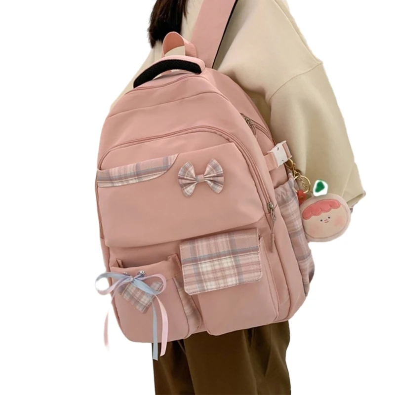 Double Strap Shoulder Bag for Girl Student Teens Large Capacity Backpack Travel Rucksack Fashion School Bag with Pendant