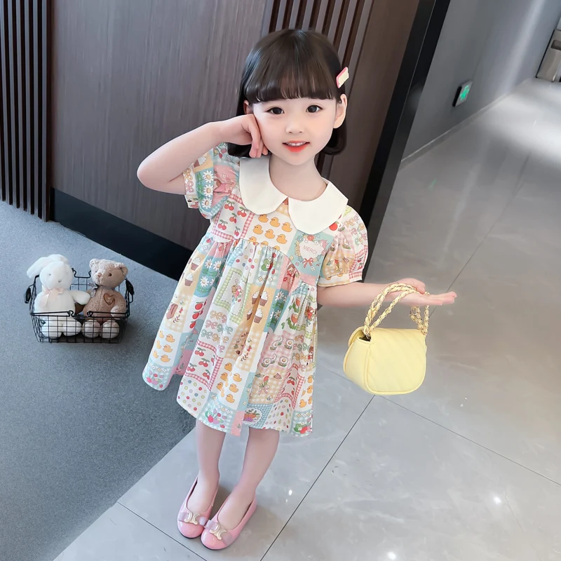 

Cute Princess Dress for Baby Girls Short Sleeve Summer New Style Fashionable Cartoon Print Little Girl's Dress 2023